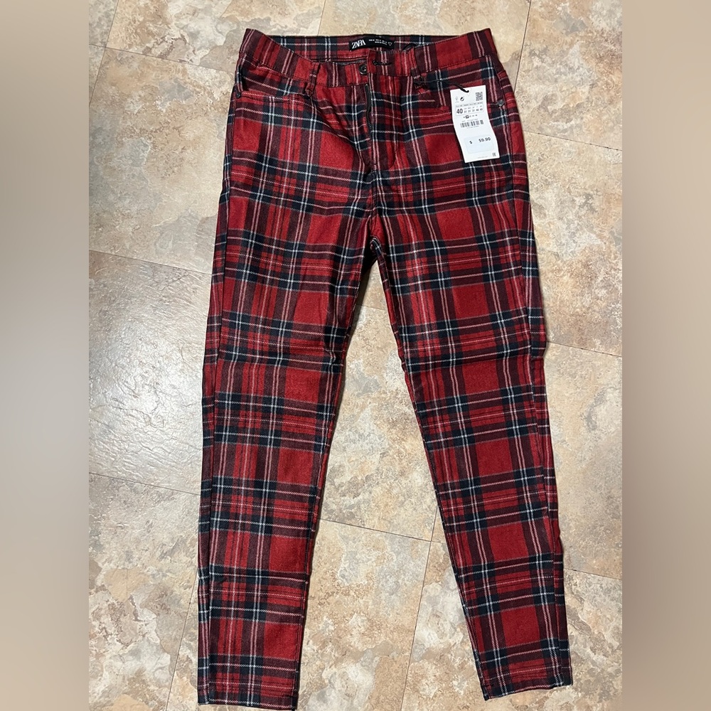 Zara red plaid trouser size 31 never worn